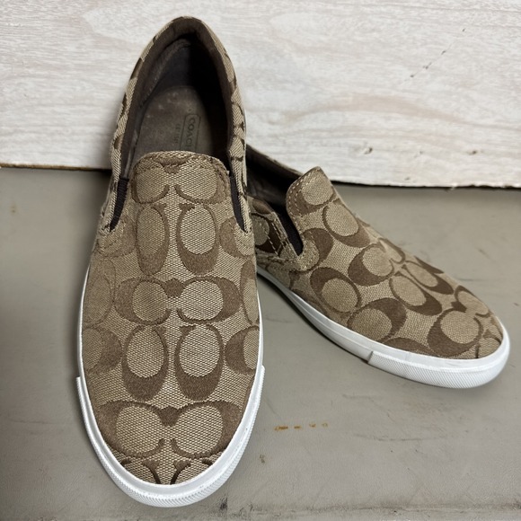 Coach Shoes - Coach Alegra signature logo canvas and leather slip-on sneakers Sz 8.5